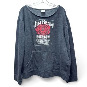 Jim Beam Logo Raw Hem Wide Neck Oversized Sweatshirt Pocket Womens XL Dark Gray